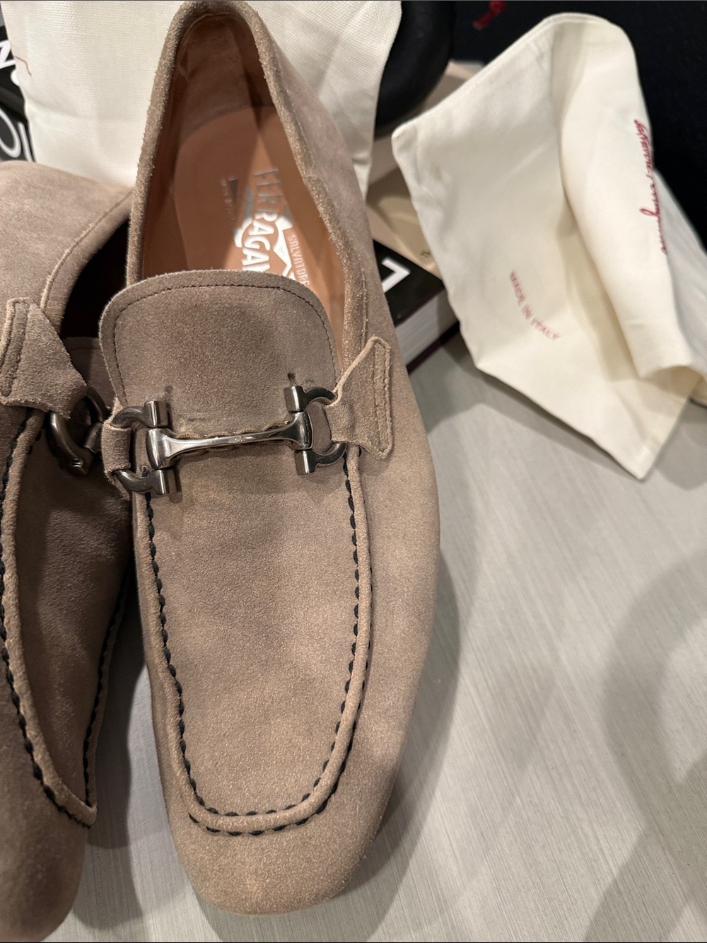 Salvatore Ferragamo Taupe Suede Bit-Trim Loafers. Price is Firm - Picture 7 of 9